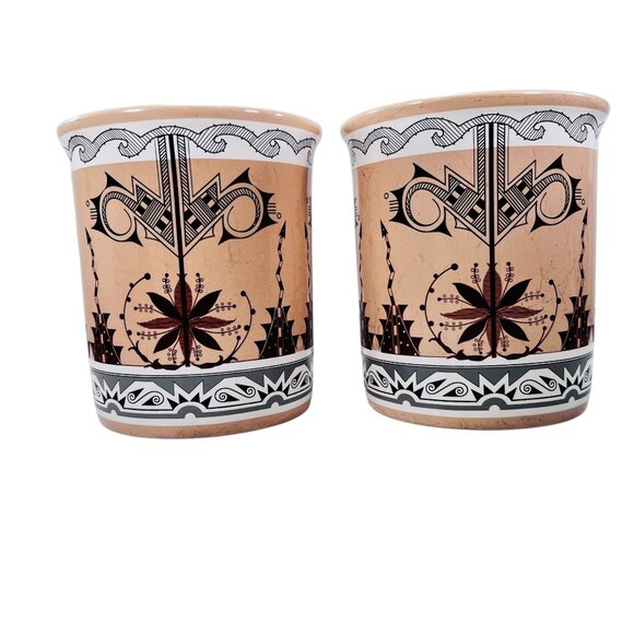 Pendleton Woolen Mills Ceramic Mugs Southwestern Aztec Tribal Design Set Of 2 - Picture 1 of 10
